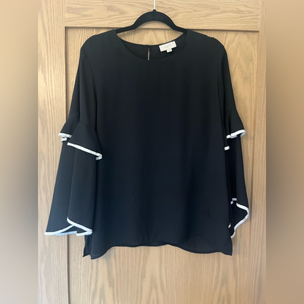 LOFT Outlet Black Blouse White Sleeve Detail | Size M